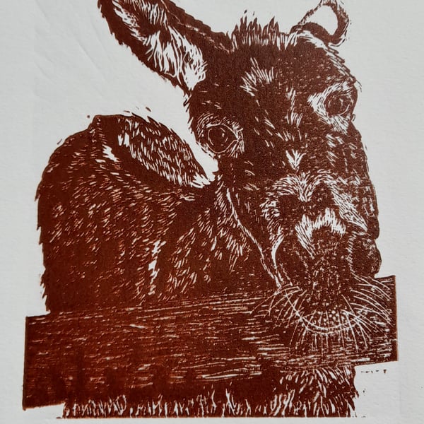 Original hand printed linocut, great gift idea - Hello Donkey