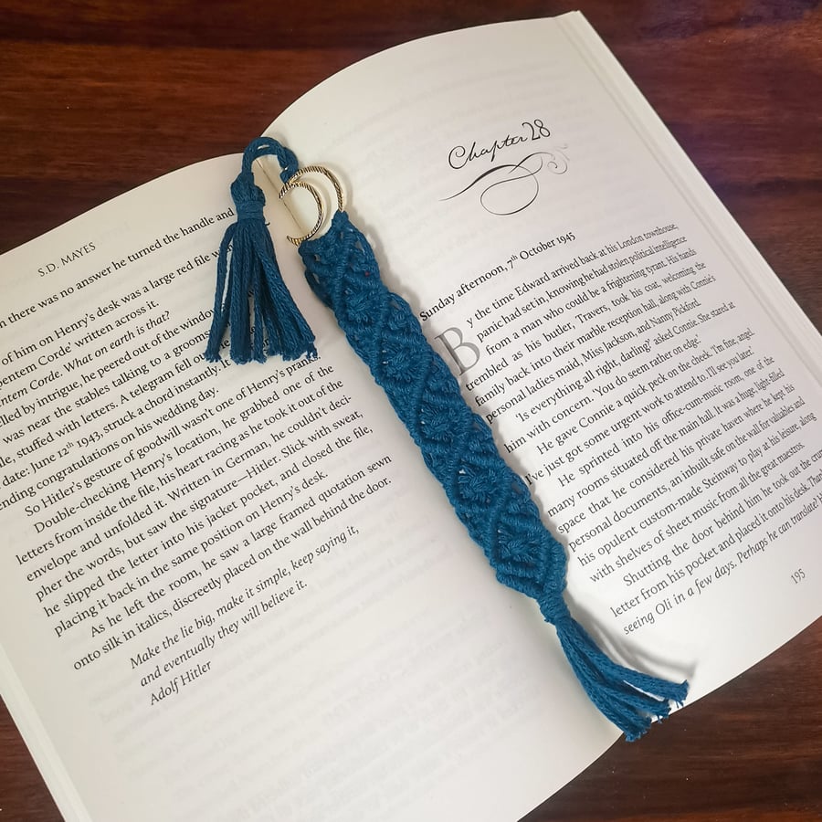 Bookmark Crescent Moon, Handmade Macrame Boho Inspired - Petrol Blue FREE P&P