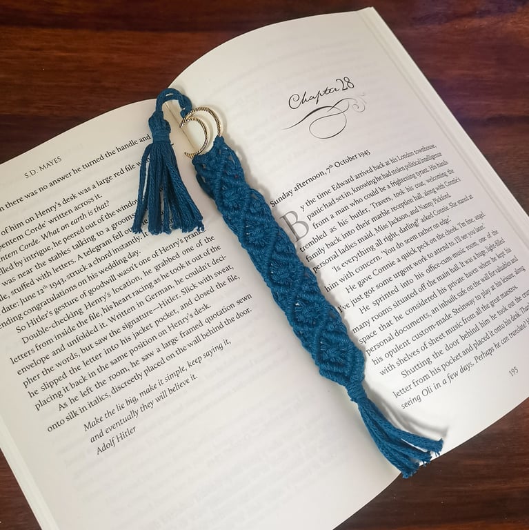Bookmark Crescent Moon, Handmade Macrame Boho Inspired - Petrol Blue FREE P&P