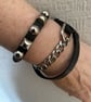 Leather twist lock clasp Cuff set, Italian black leather and stainless steel har - Image 5