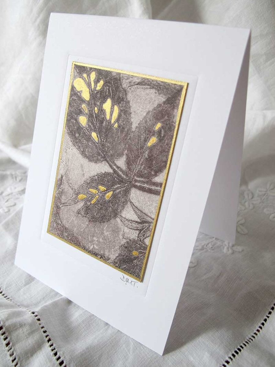 MONOPRINT AND GOLD LEAF BOTANICAL CARD