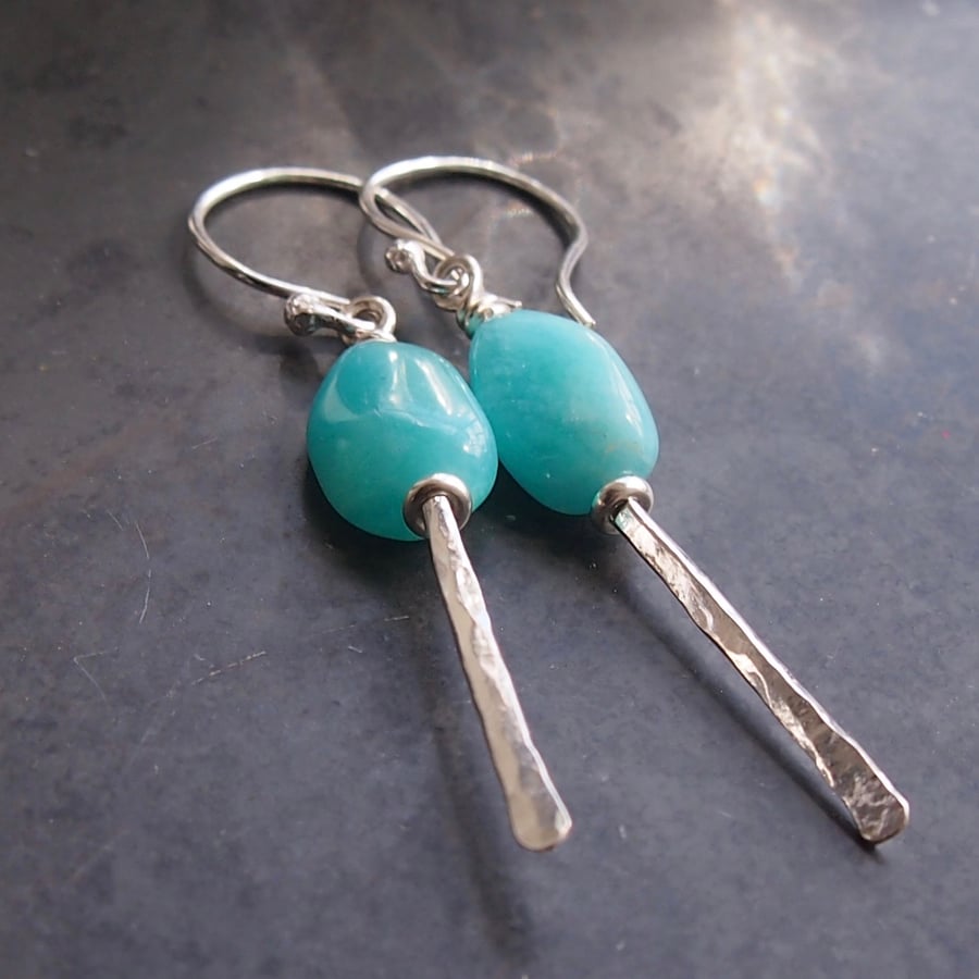 Sterling Silver and Amazonite Forged Earrings