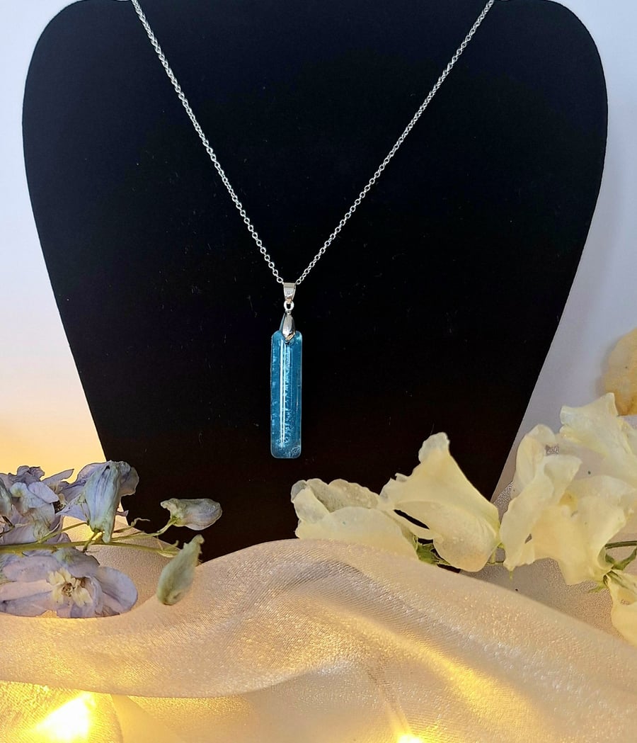 Blue resin ingot pendant with sterling silver 18 inch chain