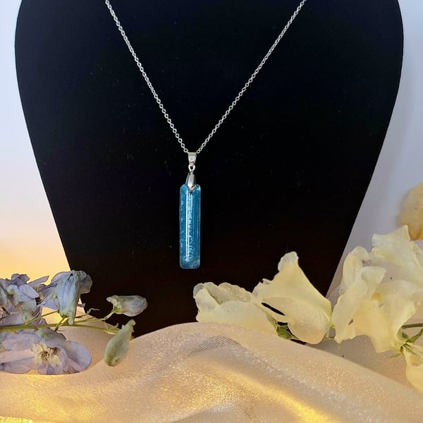 Blue resin ingot pendant with sterling silver 18 inch chain