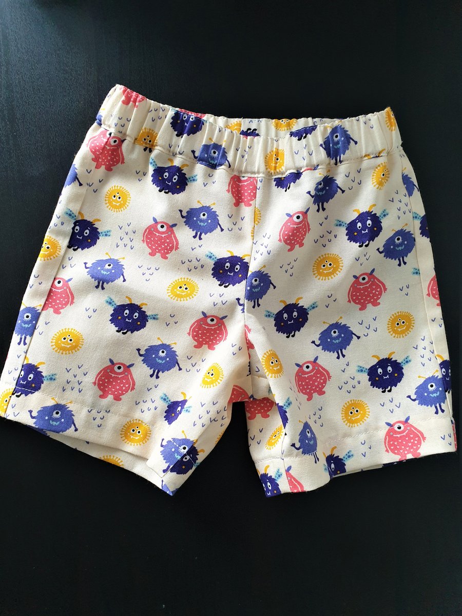 Toddler's summer shorts with cute monster print.