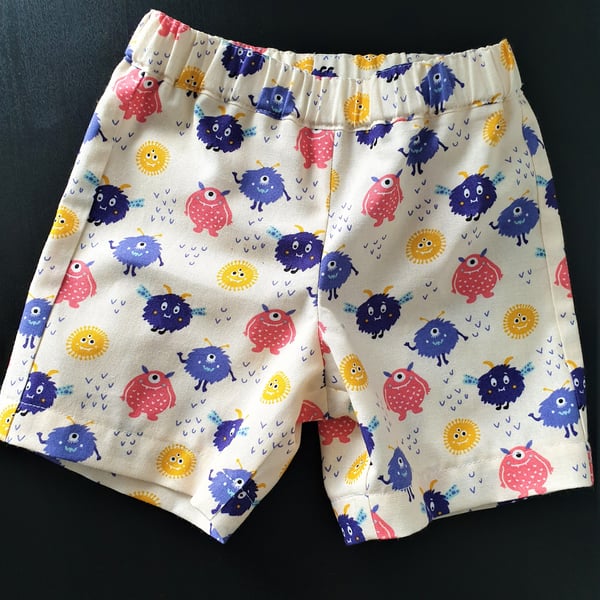 Toddler's summer shorts with cute monster print.