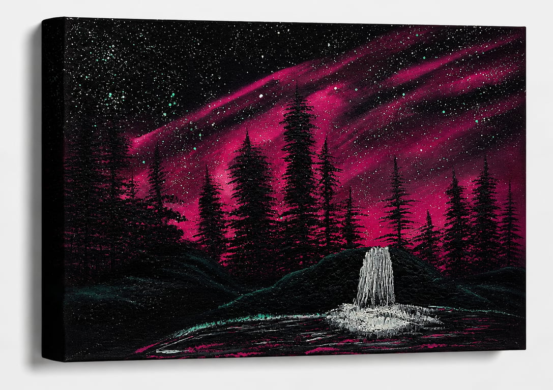 Pink Aurora Skies Large A3 box canvas wall art Pink wall art Northern light Art