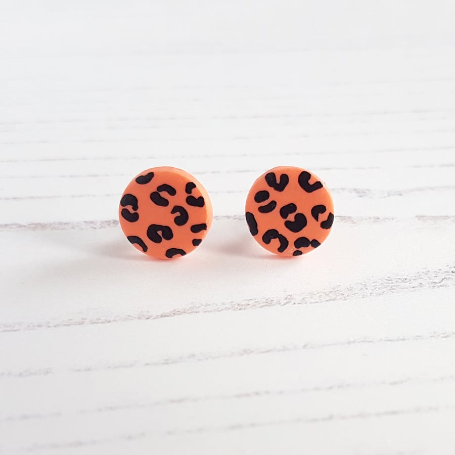 Peach Leopard Print Modern stud earrings