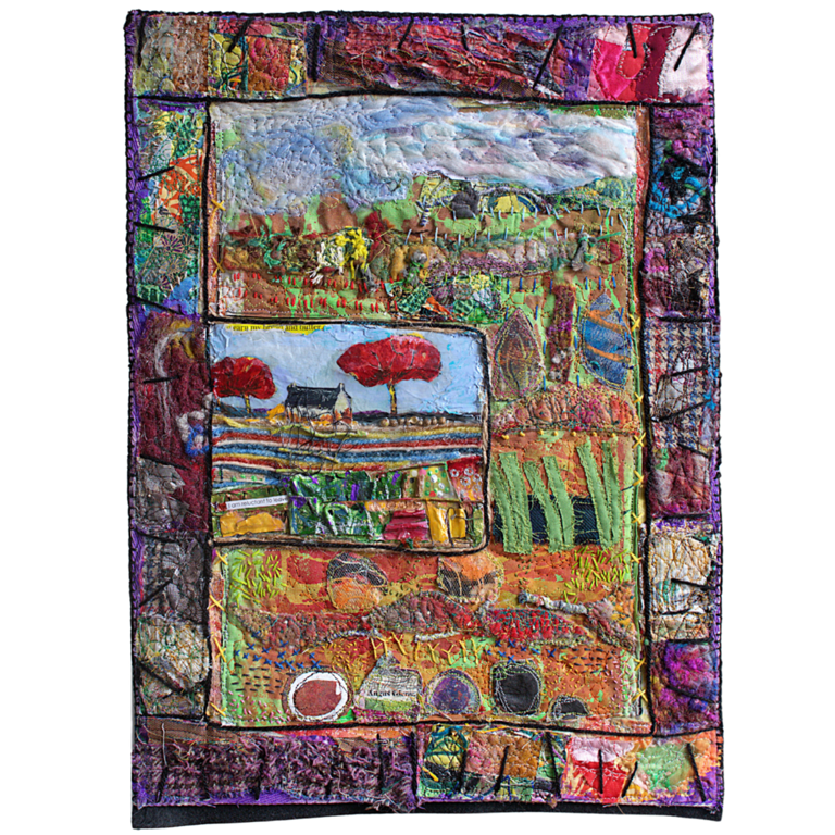 Textile mixed media - landscape - eco gift - wall hanging - ready to hang