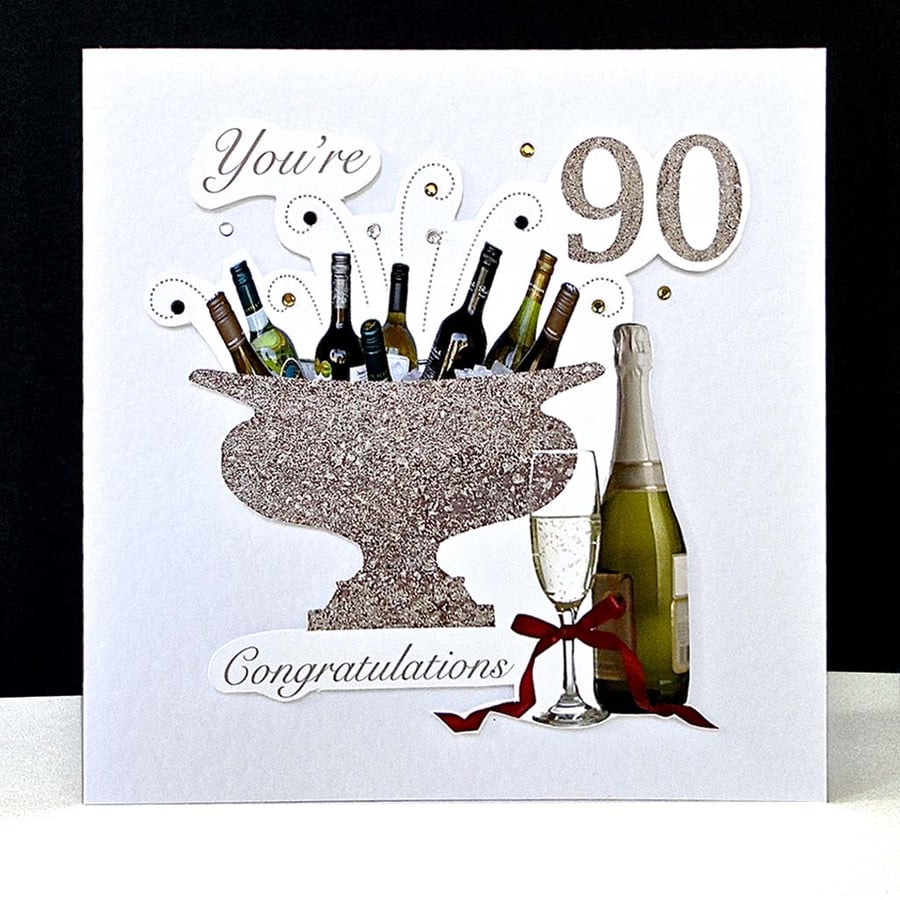 Happy 90th Birthday Celebration Bottles Handmade Card 