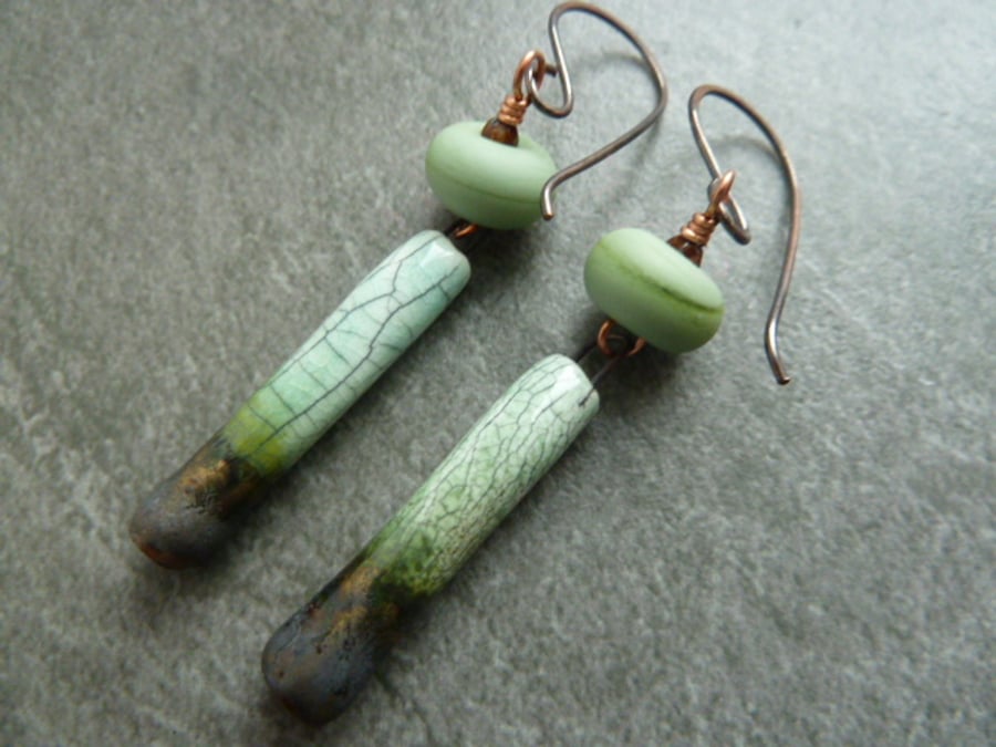 green copper, ceramic earrings