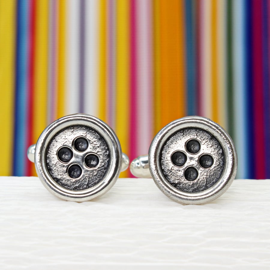 Silver cufflinks, button cufflinks, buttons, round, handmade, men's gift