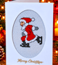 Handmade Cross Stitch Christmas Card – Ice Skating Santa – 6 x 4 Inch
