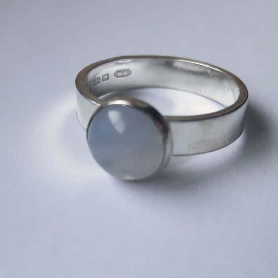 Sterling Silver Ring with Blue Lace Agate Gemstone, Size M, Hallmarked
