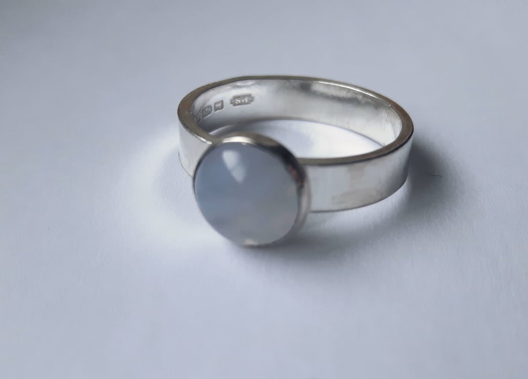 Sterling Silver Ring with Blue Lace Agate Gemstone, Size M, Hallmarked