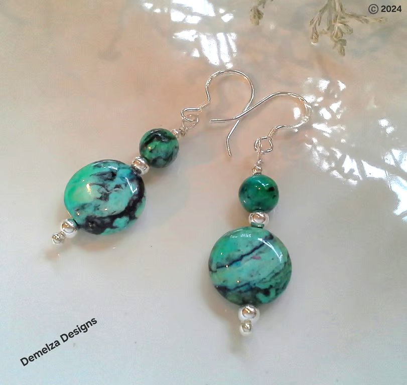 Designer Natural Turquoise Hand Made Sterling Silver Earrings