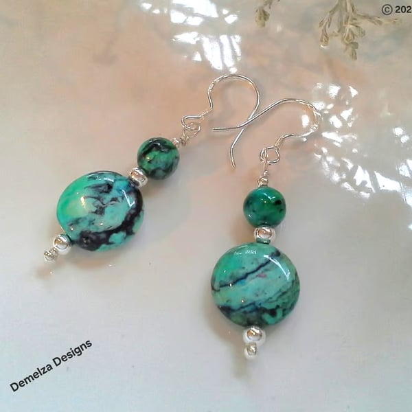 Designer Natural Turquoise Hand Made Sterling Silver Earrings