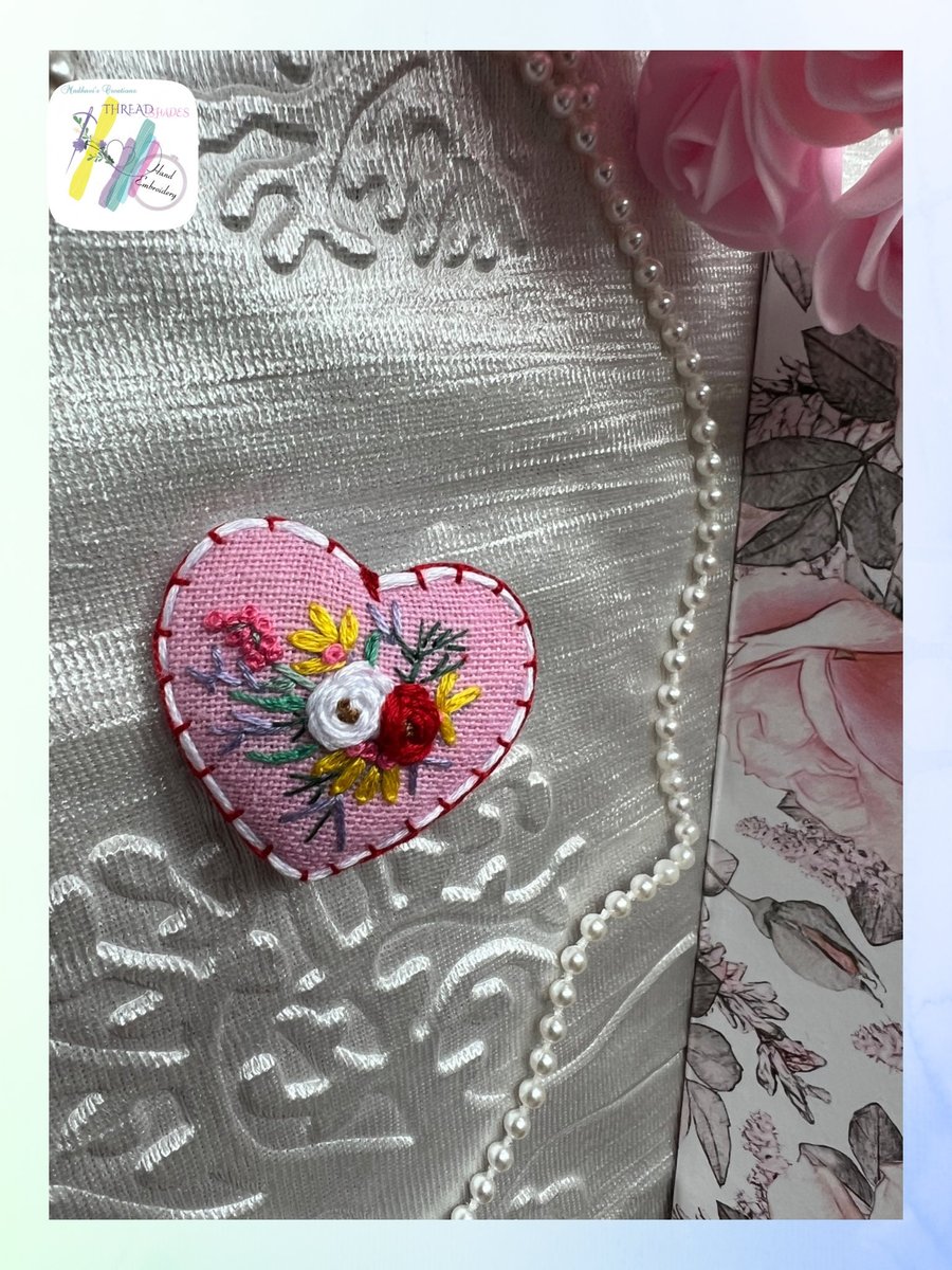 Hand Embroidered Brooch, floral design brooch, Valentine s Day gift , gift for h