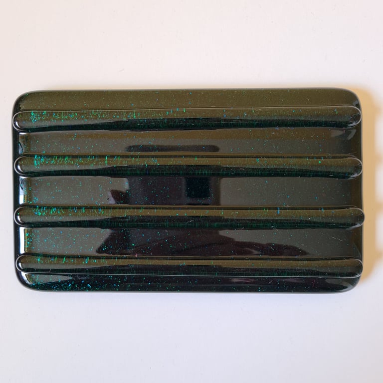 Large teal fused glass soap dish