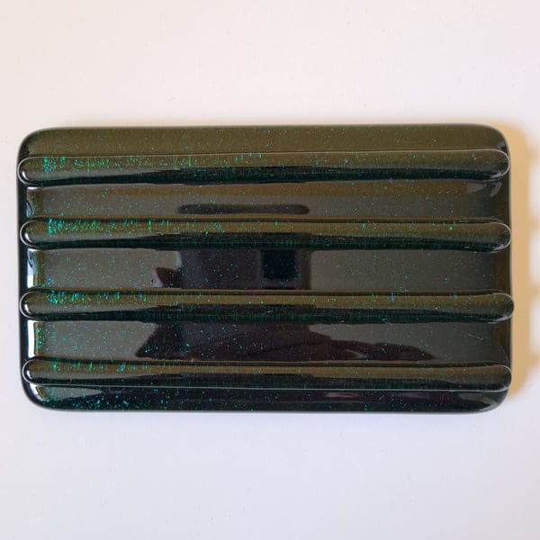 Large teal fused glass soap dish