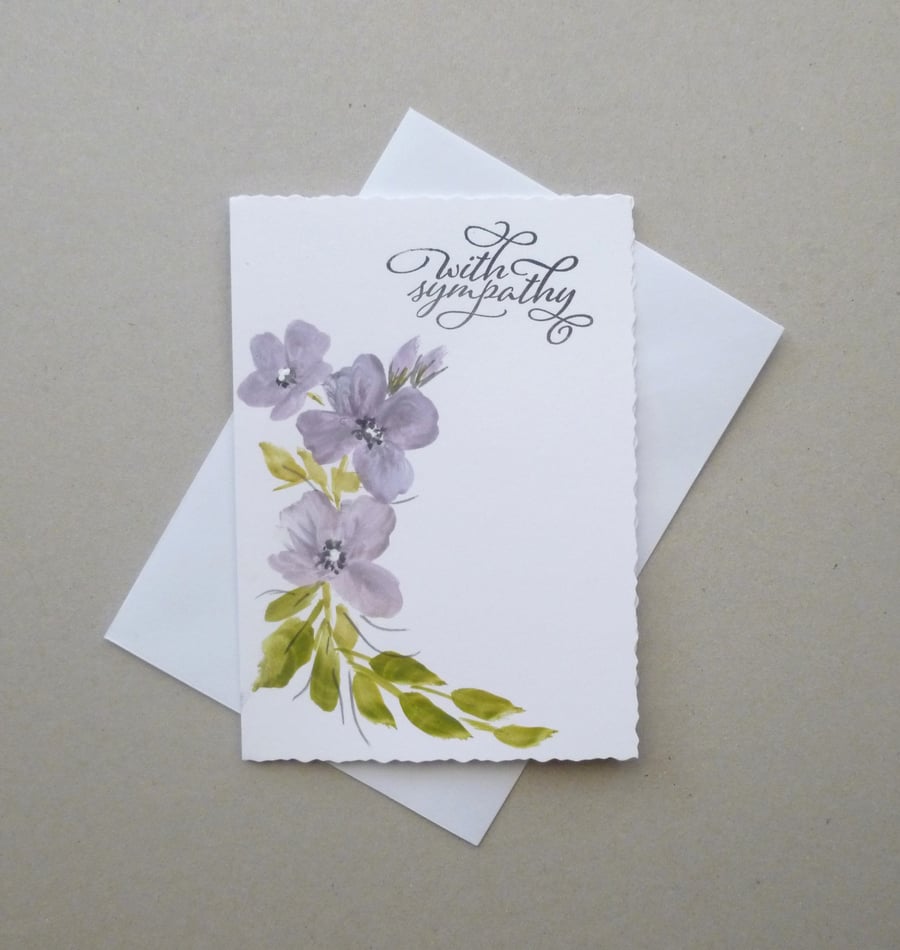 hand painted floral sympathy card( ref F 764 A3 )