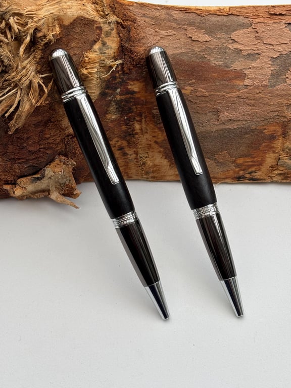 Handmade Ballpoint Pen in Ancient Bog Oak Wood - Unique Gift