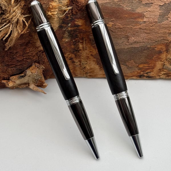 Handmade Ballpoint Pen in Ancient Bog Oak Wood - Unique Gift