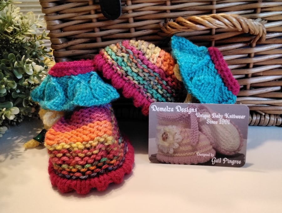 Baby Girl's Hand Knitted Booties  9-12 months size