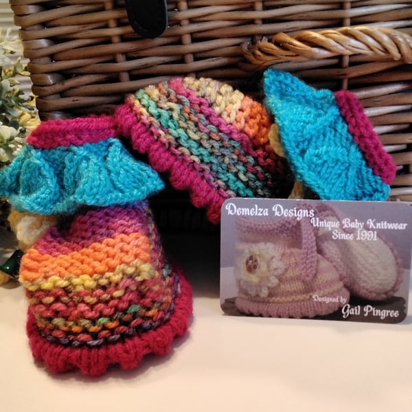 Baby Girl's Hand Knitted Booties  9-12 months size