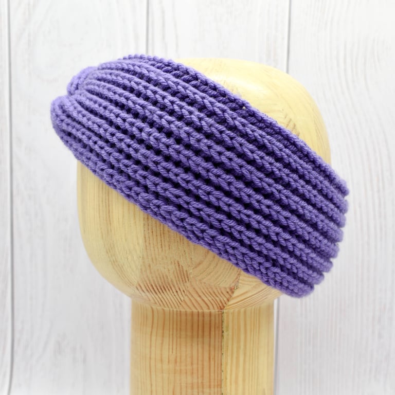Hand Knitted headband ear warmers in purple wool - Toddler