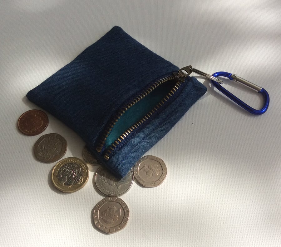 Denim, zipped key ring purse, coin purse, credit card purse