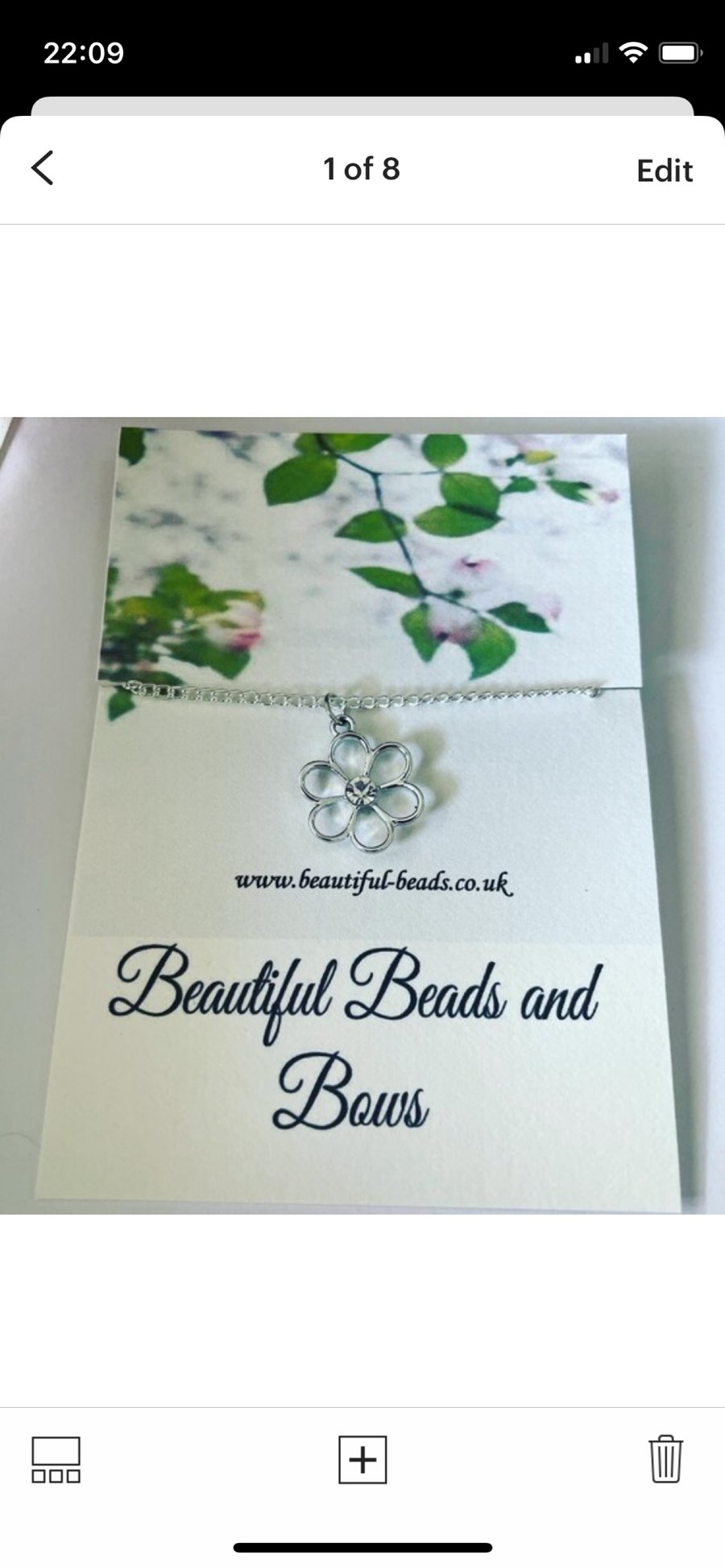 Flower rhinestone pendant charm necklace 16 inches curb chain silvertone 