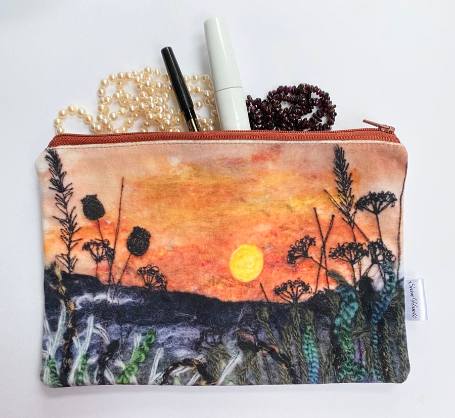 Sunset meadow makeup, Jewellery, toiletries bag, pencil case or kindle pouch. 