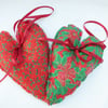 Christmas Traditional Fabric Hanging Heart one pair.