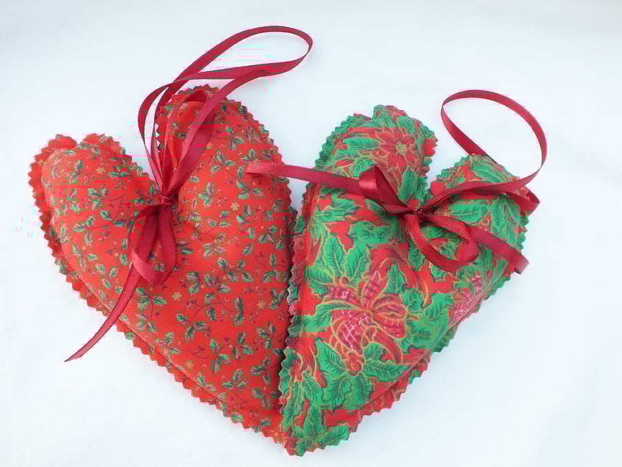 Christmas Traditional Fabric Hanging Heart one pair.