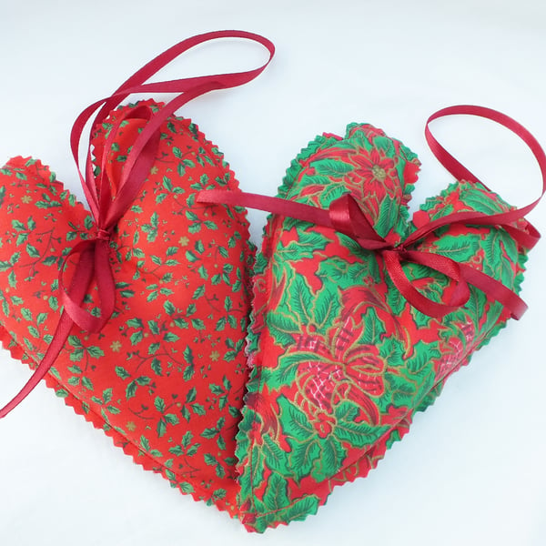 Christmas Traditional Fabric Hanging Heart one pair.