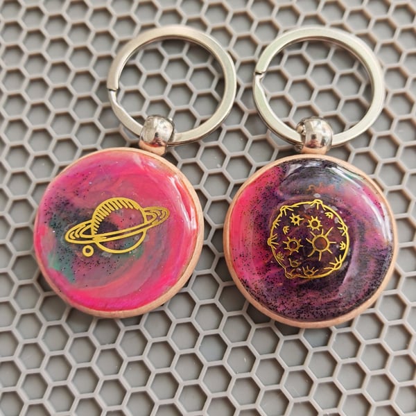 Galaxy Resin Keychain: Handmade Planet Space Charm