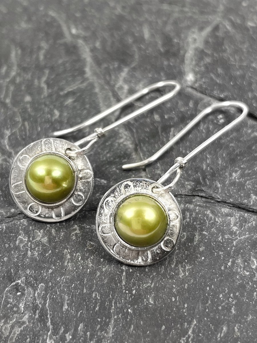 Sterling silver and green pearl earrings