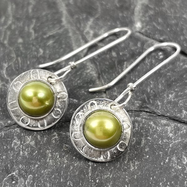 Sterling silver and green pearl earrings