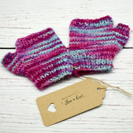 Hand Knitted fingerless mittens toddler Pinks Purples