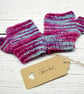Hand Knitted fingerless mittens toddler Pinks Purples - Image 1