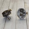 Upcycled Repurposed Steampunk Vintage Watch Part Stud Silver Earrings
