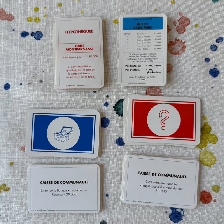 French Monopoly Property, Chance, and Community Chest For Reuse - Super Seconds