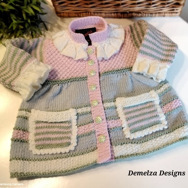 Cosy & Warm Baby Girl's Designer Knitted Dress-Jacket  9-18 months size  ONE OFF