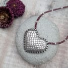 Sterling Silver Patterned Heart Necklace with Rhodolite Garnet - JBJ7018