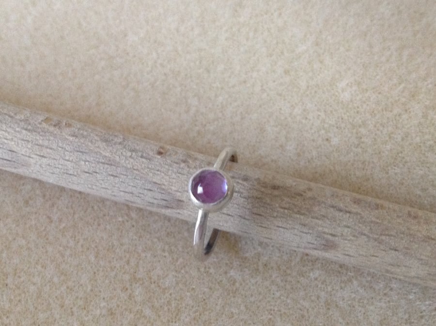 Light purple Brazillian Amethyst rose cut sterling and fine silver  ring