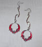 Red and Silver Enamelled Bat & Thorn Earrings with Silver Plated Ear Wires - Image 4