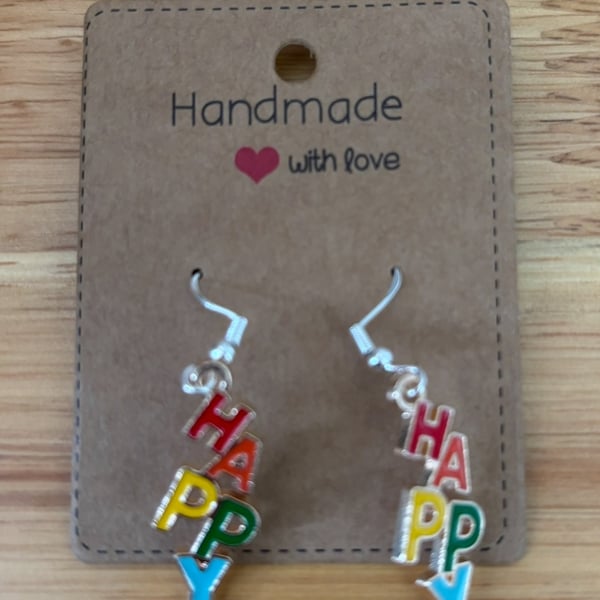 Sterling Silver Earrings - Happy - Brand New & Sealed!! 