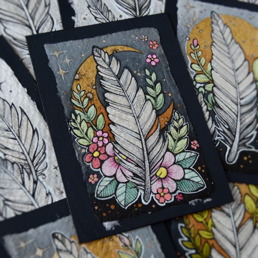 floaty feather - original aceo illustration