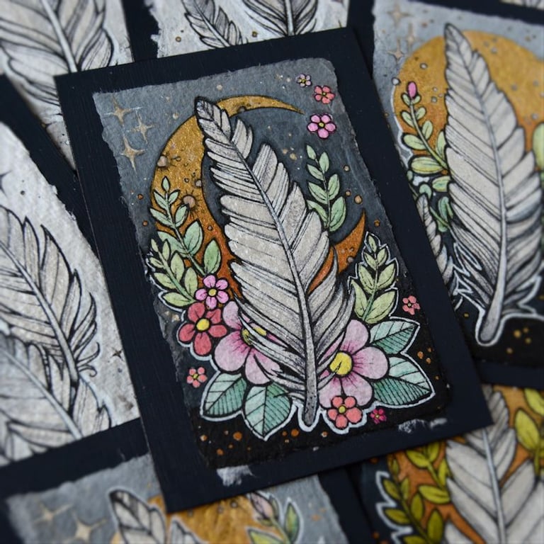 floaty feather - original aceo illustration